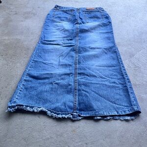 Vintage Y2K Tommy Hilfiger Light-Washed Distressed Denim Maxi Skirt